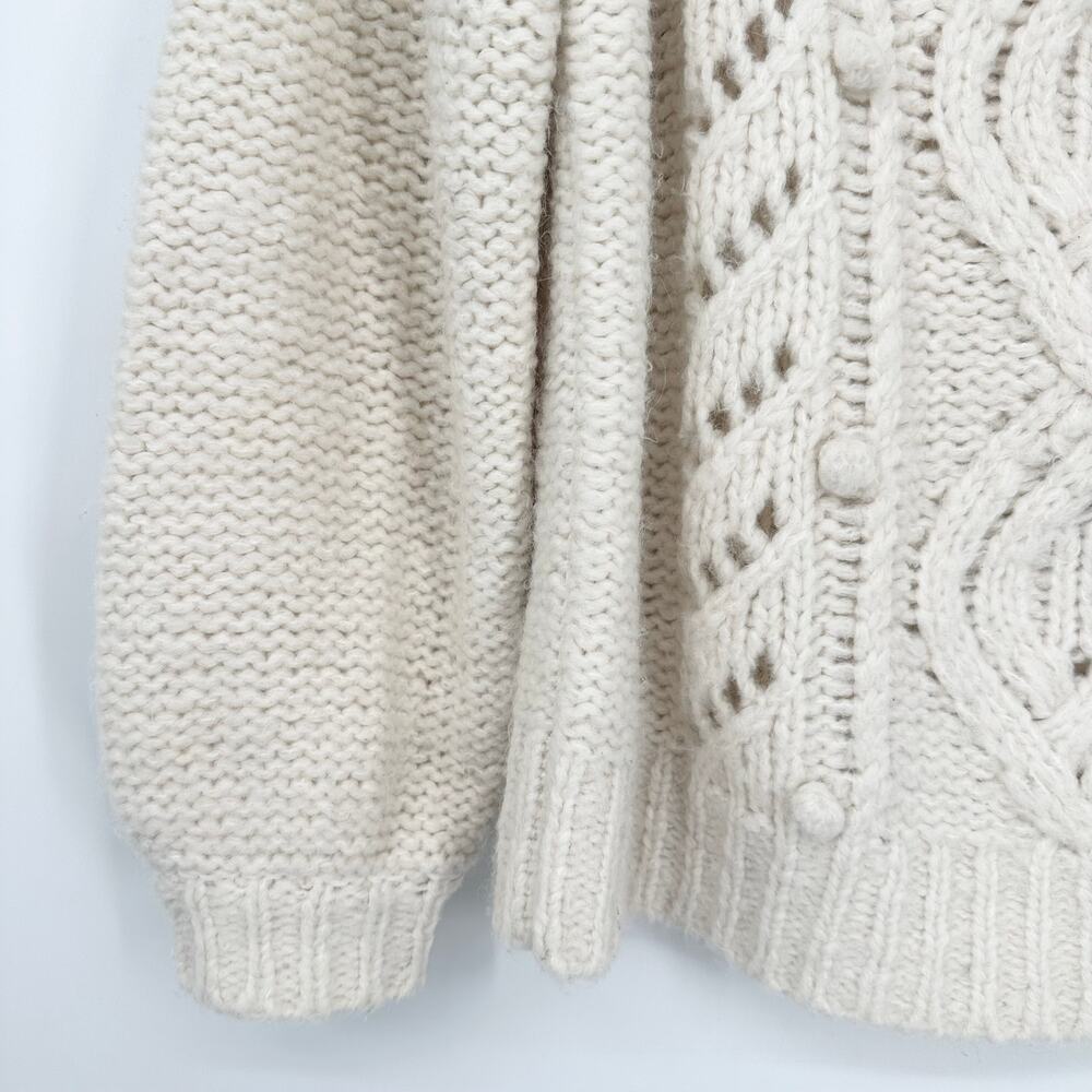 J. Crew Pointelle Pom Pom Sweater Alpaca Wool Blend Chunky Cable Knit Preppy - Picture 7 of 14
